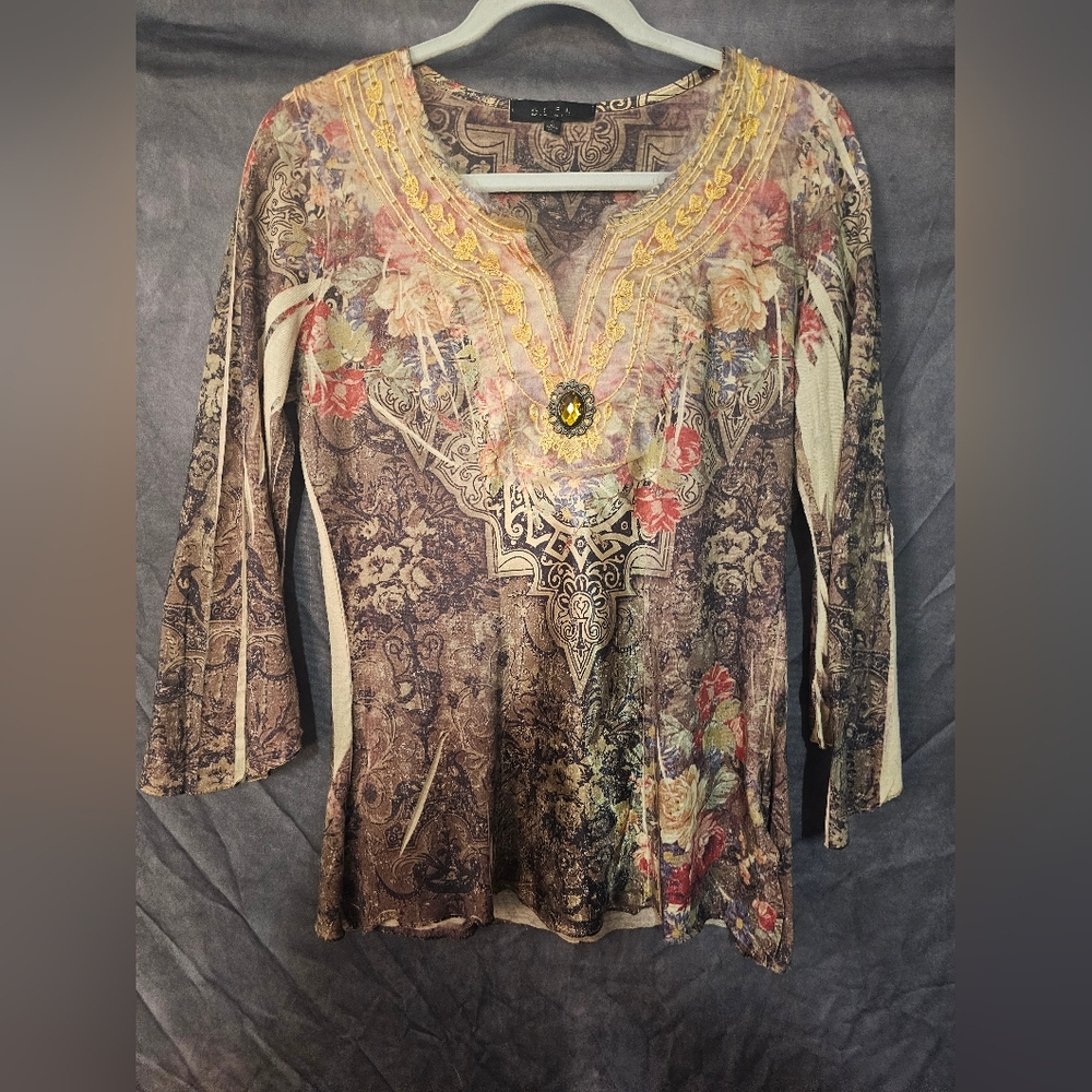 B.L.E.U. Brown Graphic Embellished Tunic